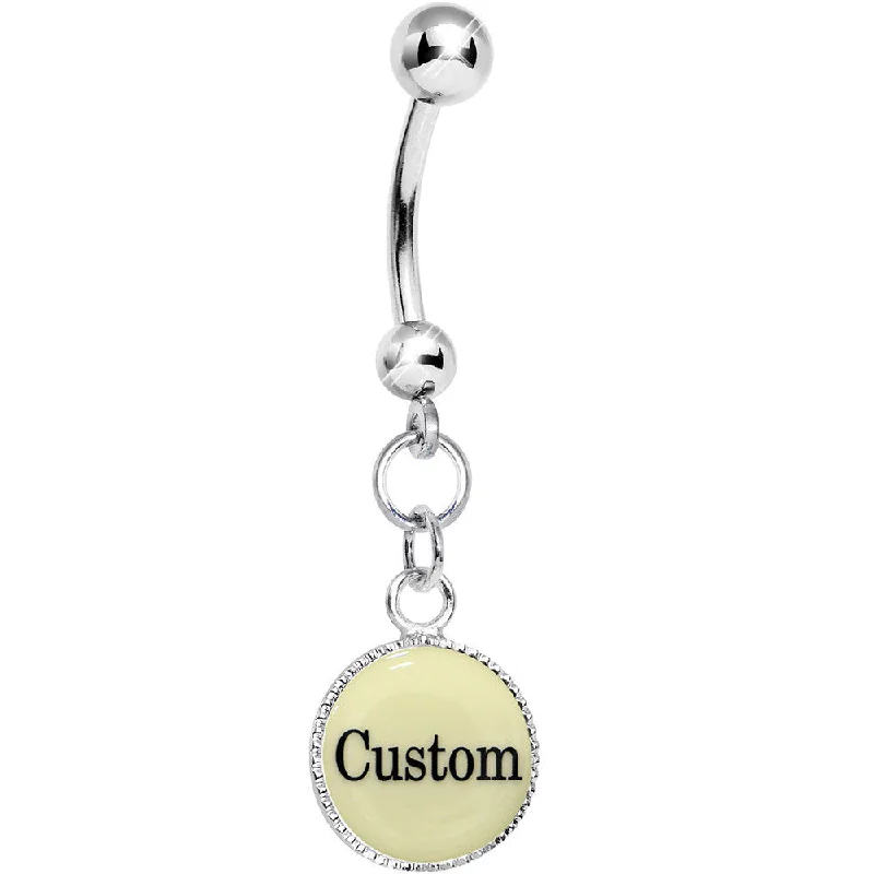 Trendy Belly Rings for Statement Looks -Custom Glow in the Dark Personalized Name Dangle Belly Ring Trendy Belly Rings for Statement Looks -Custom Glow in the Dark Personalized Name Dangle Belly Ring