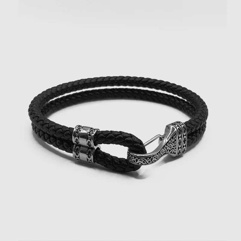 Trendy Cuff Bracelets for Men-Leather Rope Bracelet (Silver)