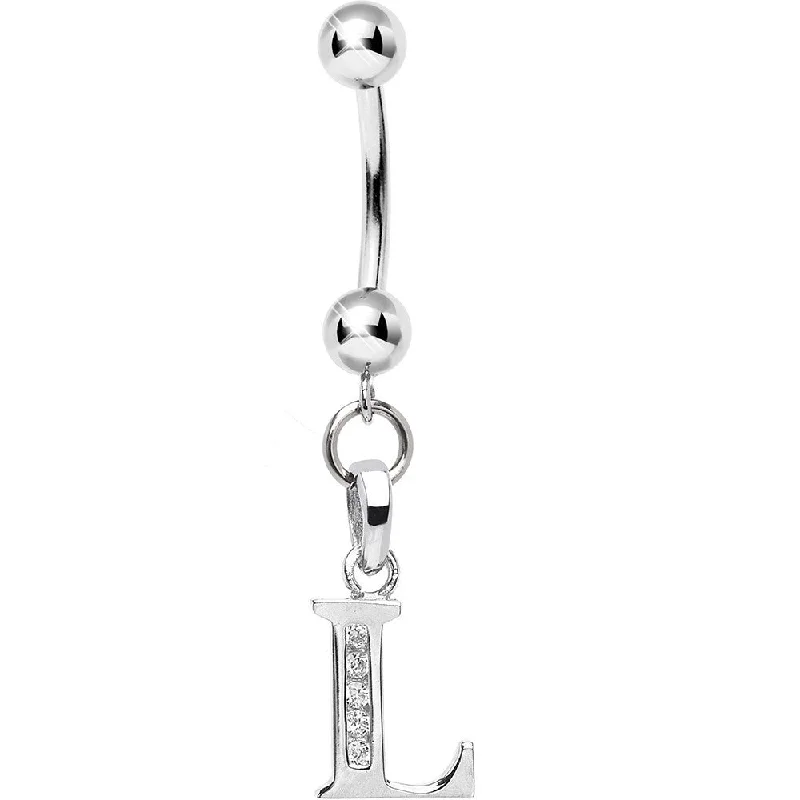 Cute Belly Rings for Summer Style -16 Gauge Solid 14kt White Gold CZ Initial L Belly Ring Cute Belly Rings for Summer Style -16 Gauge Solid 14kt White Gold CZ Initial L Belly Ring