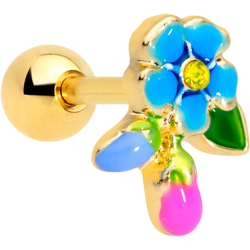 Women's Earrings – Elegant Designs for Every Personality--16 Gauge 1/4 Yellow Gem Gold Tone Neon Flower Cartilage Tragus