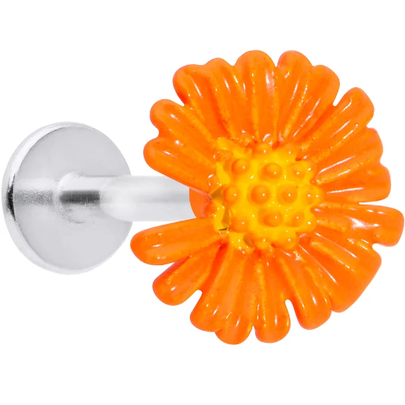 Comfortable Lip Rings for Sensitive Skin16 Gauge 5/16 Orange Daisy Flower Labret Monroe Tragus