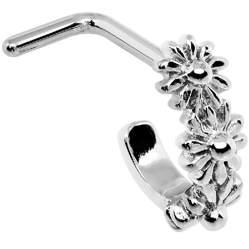 Unique Nose Rings -18 Gauge Steel Daisy Flower Chain Faux Hoop L Shaped Nose Ring