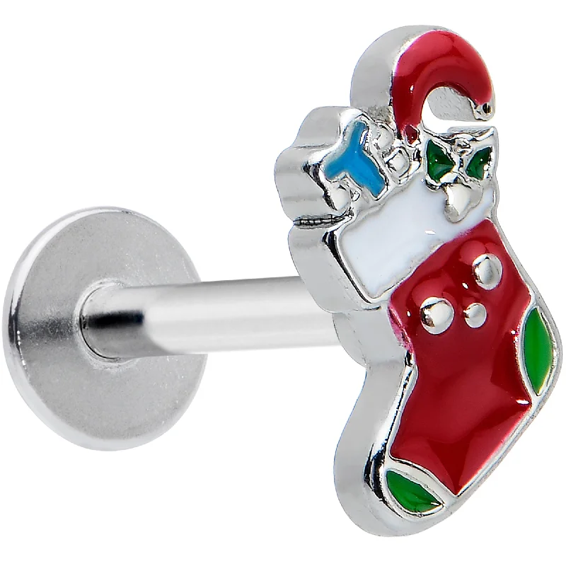Luxury Lip Rings with Precious Stones16 Gauge 5/16 Happy Christmas Stocking Red Green Labret Monroe Tragus
