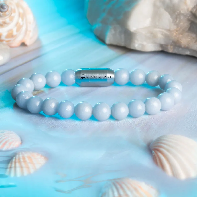 Trendy Bracelets for Men-Calming Angelite Natural Stone Bracelet with MagSnap 2