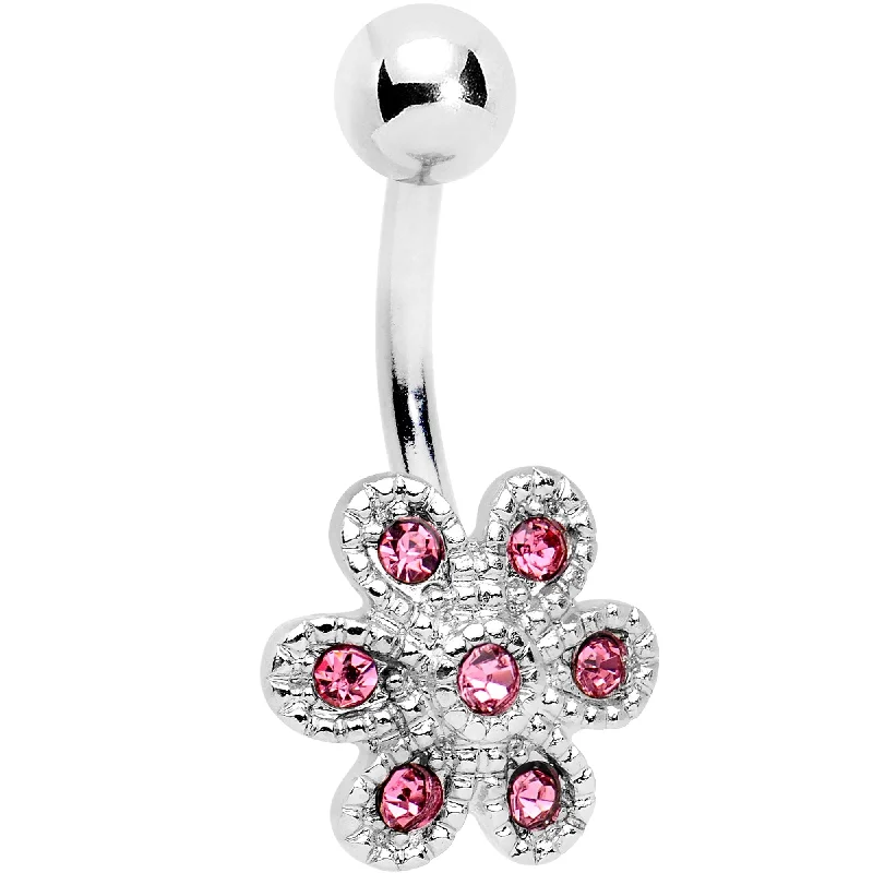Designer Belly Rings with Exclusive Appeal -Pink Gem Big Blossom Flower Belly Ring