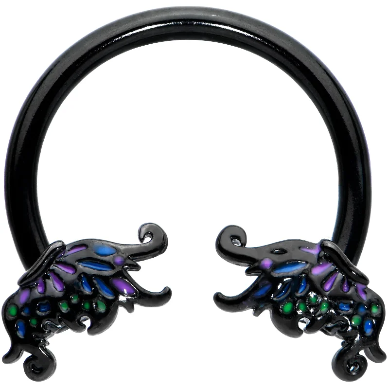 Women's Earrings – Elegant Designs for Every Personality--16 Gauge 3/8 Black Fantasy Faerie Wings Horseshoe Circular Barbell