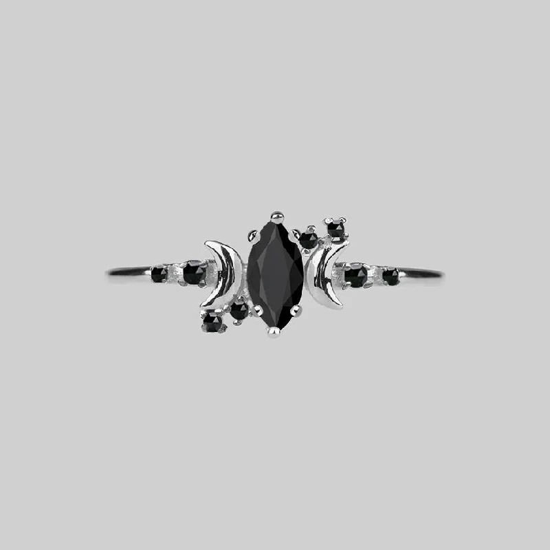 Chic Women's Rings for Fashion-Forward Looks-MOONDANCE. Black Spinel Silver Ring