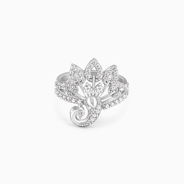 Chic Women's Rings for Fashion-Forward Looks-Silver Peacock On a Throne Ring