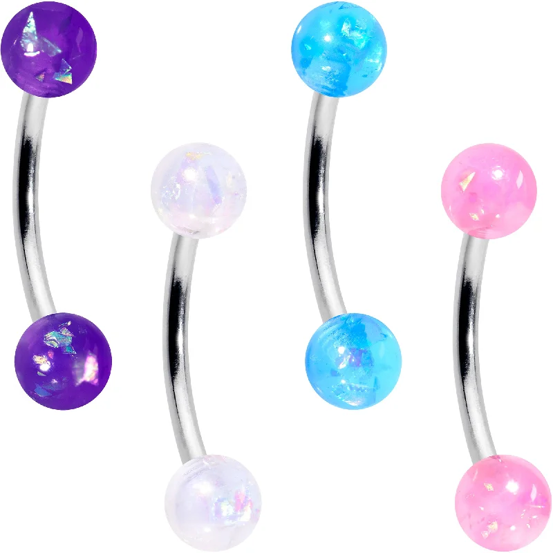 Women's Earrings – Elegant Designs for Every Personality--16 Gauge 3/8 Pink White Purple Faux Opal PackCurved Eyebrow Ring Set of 4