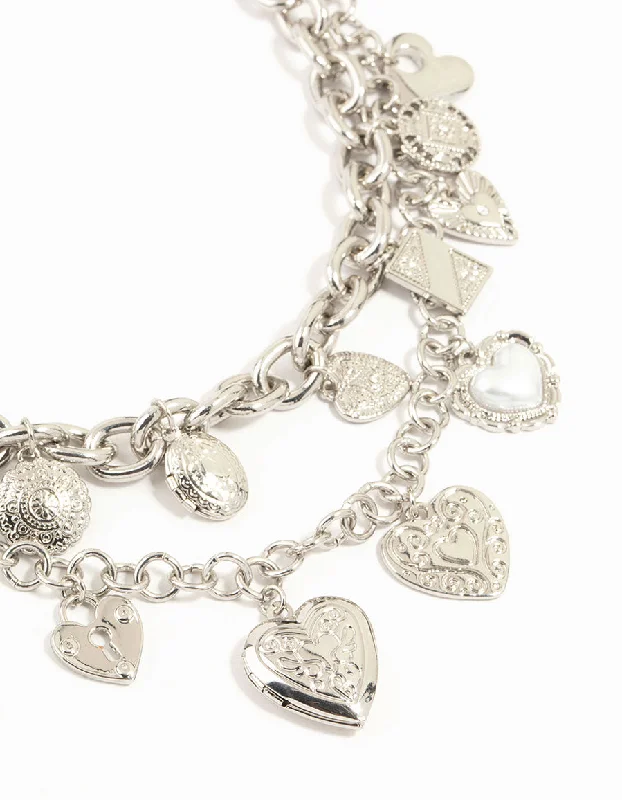 Shop Classic Women's Necklaces & Pendants with a Modern Twist-Silver Layered Heart Charm Necklace Shop Classic Women's Necklaces & Pendants with a Modern Twist-Silver Layered Heart Charm Necklace