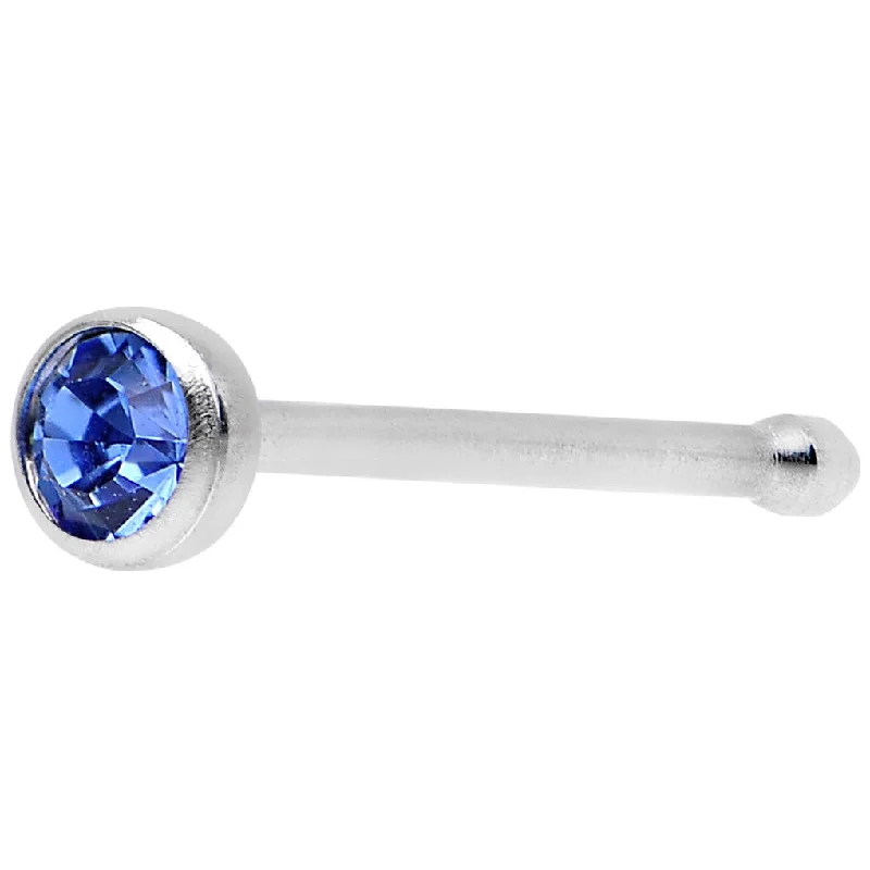 Plain Nose Rings -22 Gauge Press Fit Sapphire Blue Gem Stainless Steel Nose Bone