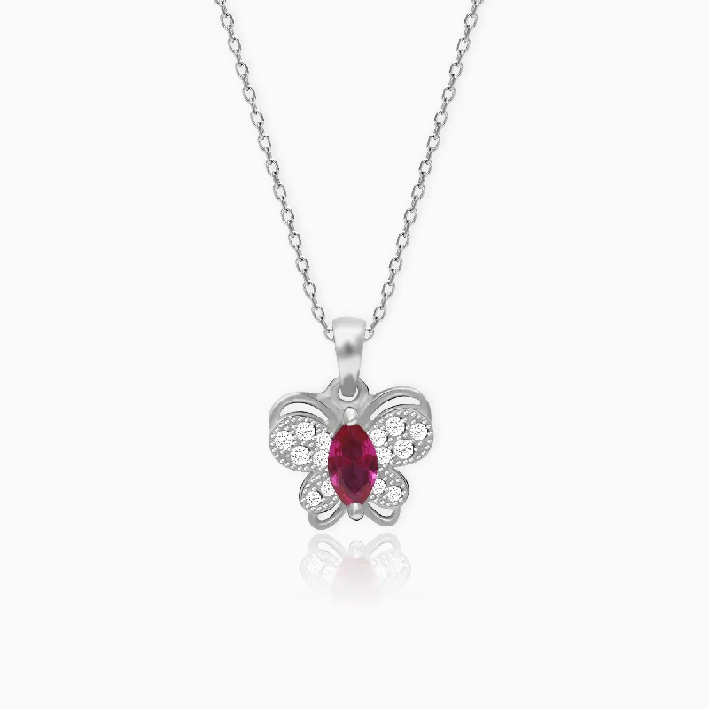 Shop Classic Women's Necklaces & Pendants with a Modern Twist-Silver Pop Pink Studded Butterfly Pendant With Link Chain Shop Classic Women's Necklaces & Pendants with a Modern Twist-Silver Pop Pink Studded Butterfly Pendant With Link Chain