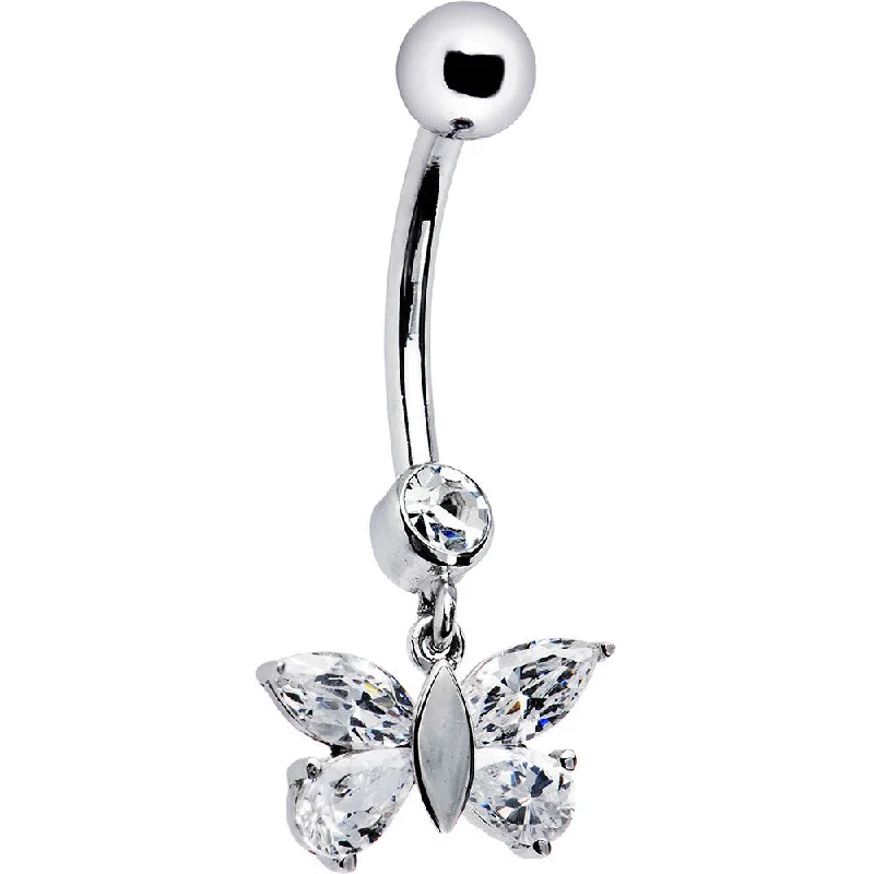 Belly Rings with Unique Shape Designs -16 Gauge Solid 14kt White Gold Dangle CZ Butterfly Belly Ring Belly Rings with Unique Shape Designs -16 Gauge Solid 14kt White Gold Dangle CZ Butterfly Belly Ring