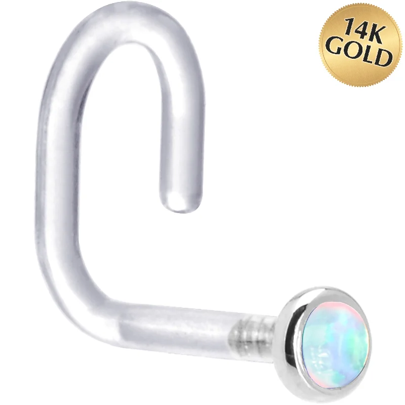 Nose Rings for Every Occasion -18 Gauge 1/4 White Gold 2mm White Synthetic Opal Bioplast Nose Ring Nose Rings for Every Occasion -18 Gauge 1/4 White Gold 2mm White Synthetic Opal Bioplast Nose Ring