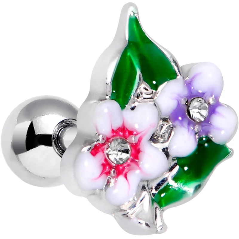 Women's Earrings – Elegant Designs for Every Personality--16 Gauge 1/4 Clear Gem Fanciful Flowers Cartilage Tragus Earring