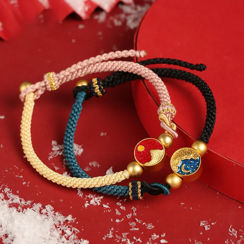 Men's Bracelets with Engraved Initials-Buddha Stones Handmade Mountain and Sea Engraved Luck Two-Color String Couple Bracelet Men's Bracelets with Engraved Initials-Buddha Stones Handmade Mountain and Sea Engraved Luck Two-Color String Couple Bracelet