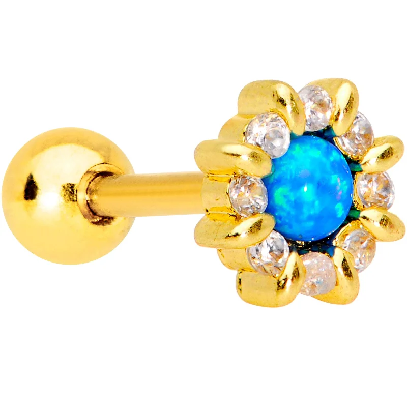 Women's Earrings – Elegant Designs for Every Personality--Aqua Synthetic Opal Gold PVD Sun Flower Tragus Cartilage Earring