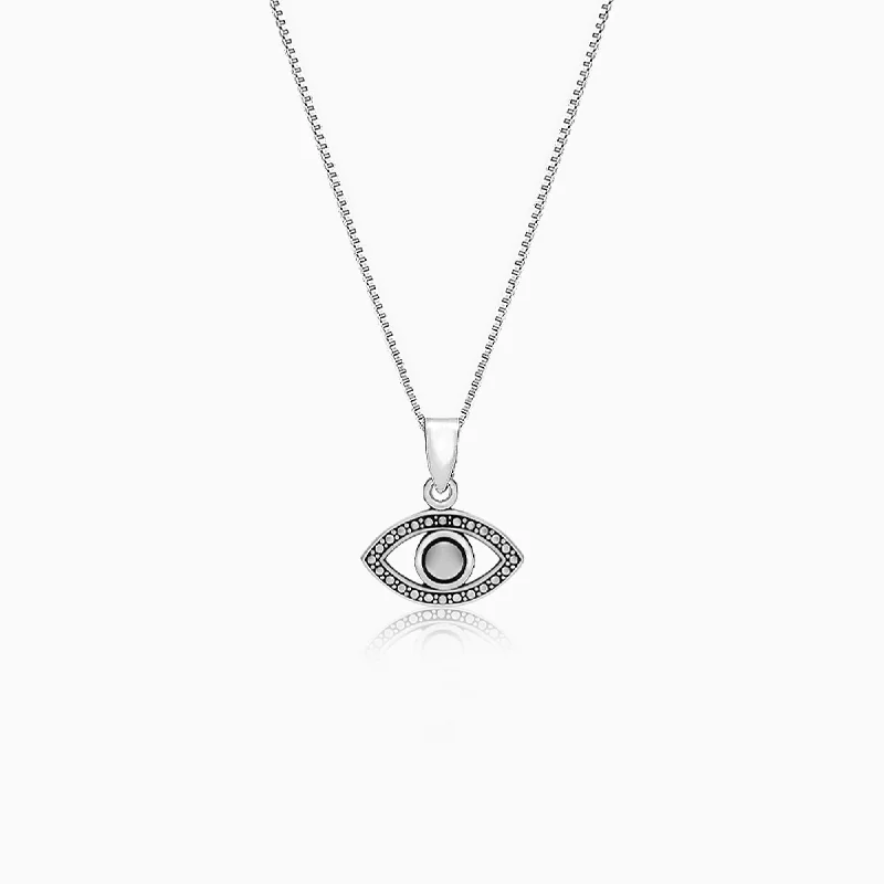 Shop Classic Women's  Necklaces & Pendants with a Modern Twist-Oxidised Silver Evil Eye Pendant with Box Chain