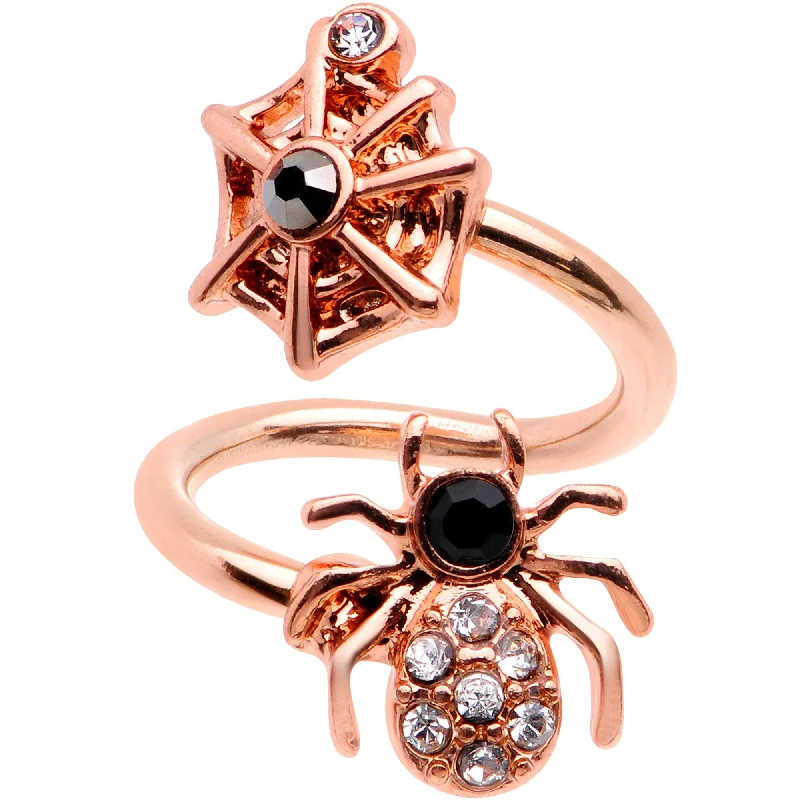 Comfortable Belly Rings with Smooth Texture -Clear Gem Rose Gold PVD Spider Web Spiral Twister Belly Ring Comfortable Belly Rings with Smooth Texture -Clear Gem Rose Gold PVD Spider Web Spiral Twister Belly Ring