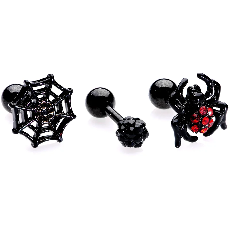 Women's Earrings – Elegant Designs for Every Personality--16 Gauge 1/4 Black Red Gem Spider Halloween Cartilage Tragus Set of 3 Women's Earrings – Elegant Designs for Every Personality--16 Gauge 1/4 Black Red Gem Spider Halloween Cartilage Tragus Set of 3