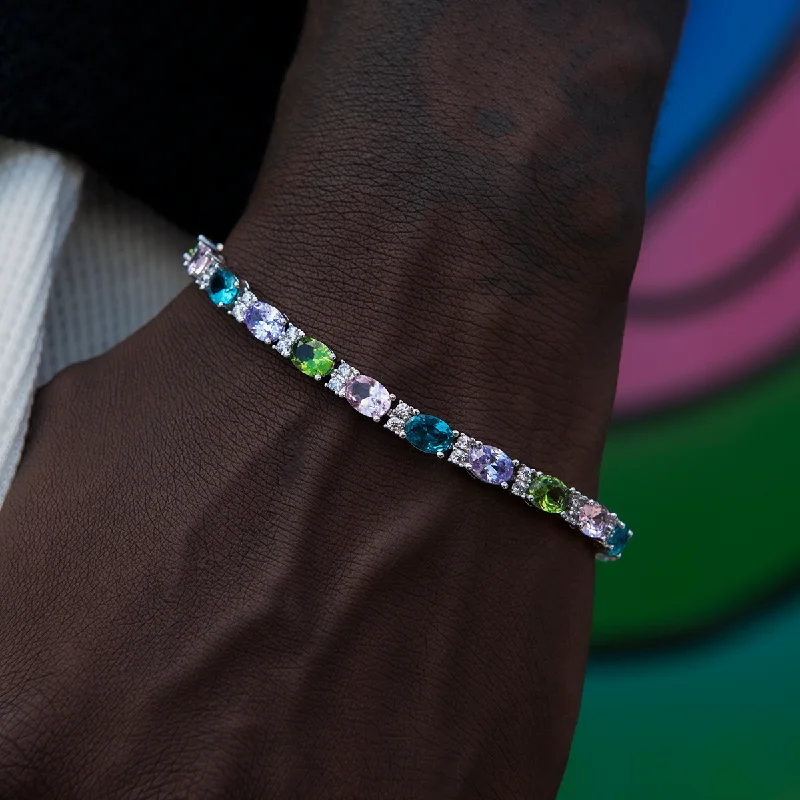 Exclusive Men's Necklaces & Pendants for the Modern Gentleman-Multicolor Mixed Oval Cut Tennis Royal Stones Bracelet- 5mm Exclusive Men's Necklaces & Pendants for the Modern Gentleman-Multicolor Mixed Oval Cut Tennis Royal Stones Bracelet- 5mm