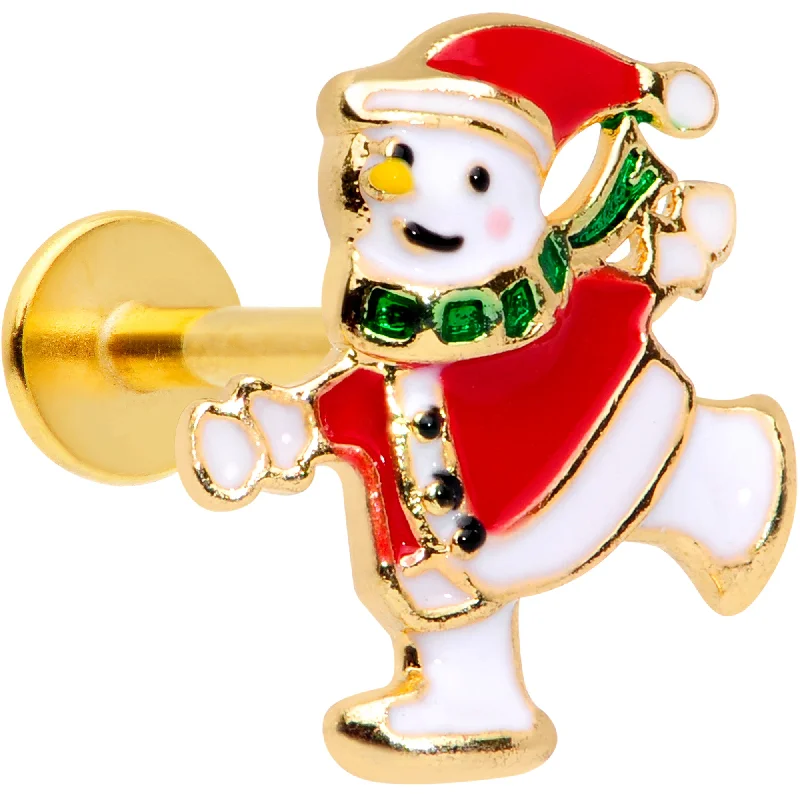Elegant and Chic Lip Rings for Fashionistas16 Gauge 5/16 Gold Tone Skating Snowman Christmas Labret Monroe Tragus