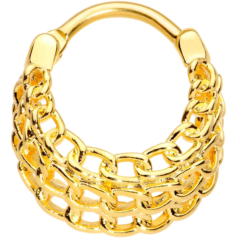 Colored Gemstone Nose Rings -16 Gauge 3/8 Gold Tone Triple Chain Hinged Septum Ring