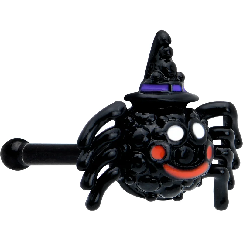 Nose Rings with Beautiful Stone Details -20 Gauge 1/4 Black Halloween Witchy Smiling Spider Nose Bone Nose Rings with Beautiful Stone Details -20 Gauge 1/4 Black Halloween Witchy Smiling Spider Nose Bone