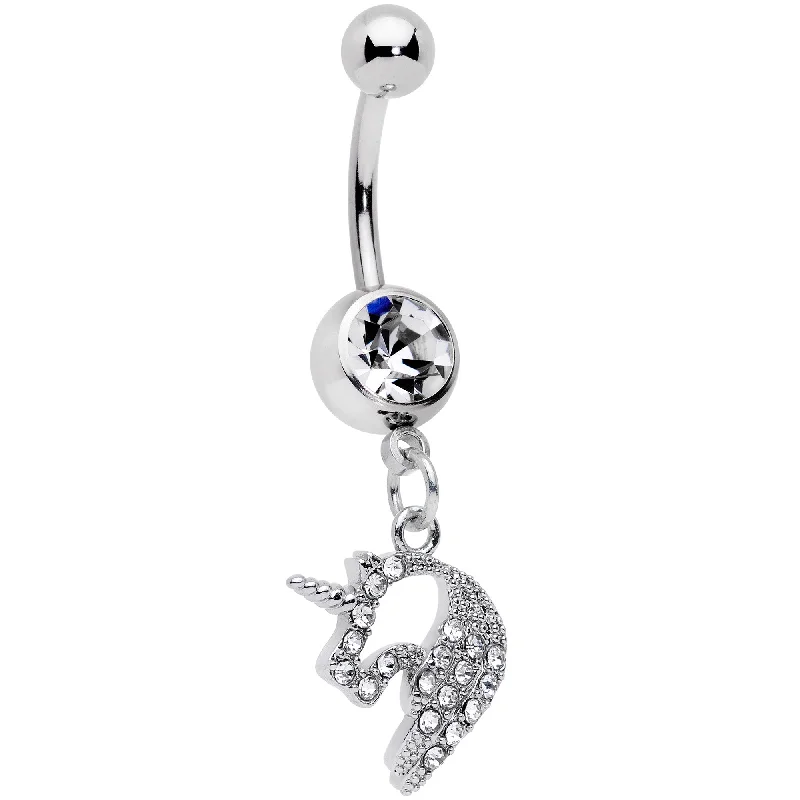 Elegant Belly Rings for Chic Fashionistas -Clear Gem Silhouette Unicorn Dangle Belly Ring Elegant Belly Rings for Chic Fashionistas -Clear Gem Silhouette Unicorn Dangle Belly Ring