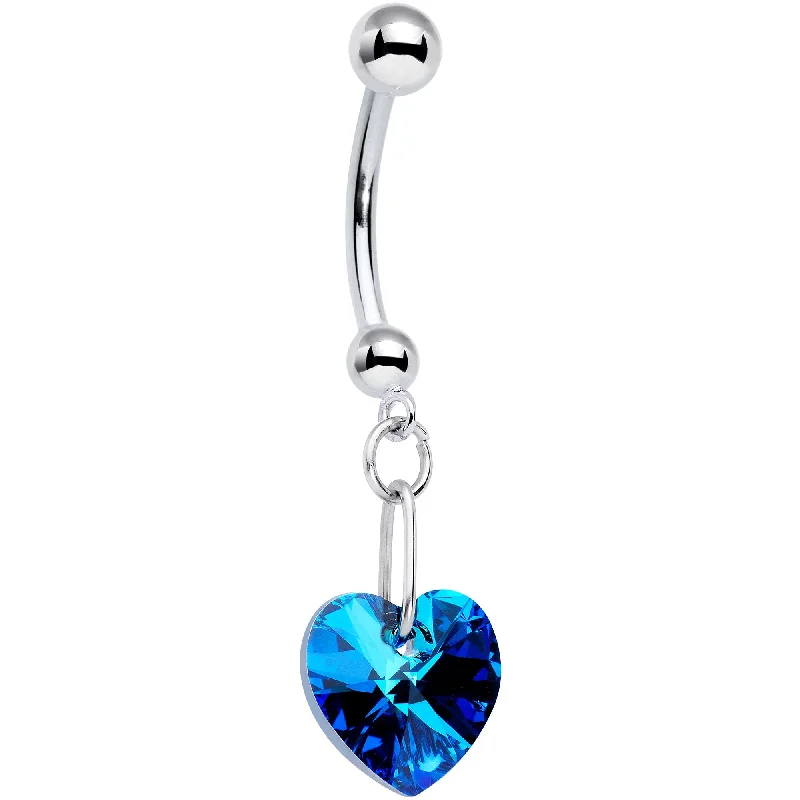 Comfortable Belly Rings for Unique Fashion -14KT White Gold Blue Heart Belly Ring Created with Crystals Comfortable Belly Rings for Unique Fashion -14KT White Gold Blue Heart Belly Ring Created with Crystals