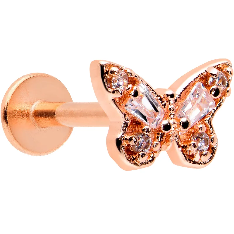 Elegant Lip Rings for Fashionable Piercings16 Gauge 5/16 Clear Gem Rose Gold Tone Opulent Butterfly Labret Tragus