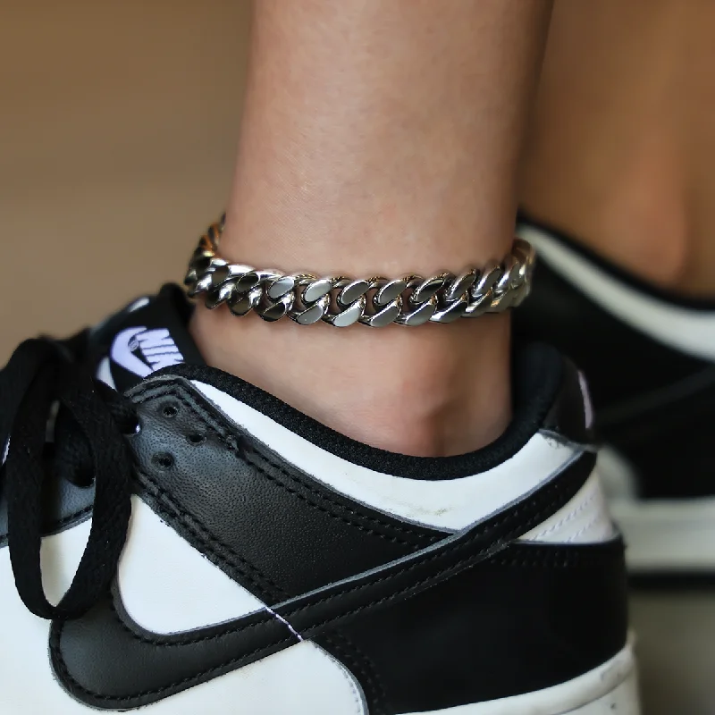 Bold Anklets with Unique Designs-Miami Cuban Anklet in White Gold- 12mm