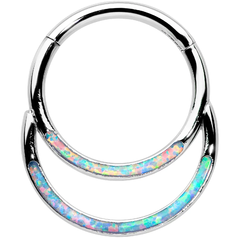 Nose Rings for Everyday Look -16 Gauge 3/8 Synthetic Opal Double Row Hinged Segment Ring Nose Rings for Everyday Look -16 Gauge 3/8 Synthetic Opal Double Row Hinged Segment Ring