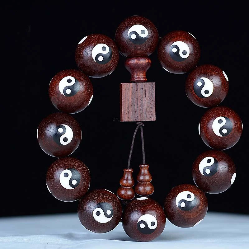 Adjustable Silicone Bracelets for Men-Buddha Stones Small Leaf Red Sandalwood Yin Yang Protection Bracelet Adjustable Silicone Bracelets for Men-Buddha Stones Small Leaf Red Sandalwood Yin Yang Protection Bracelet