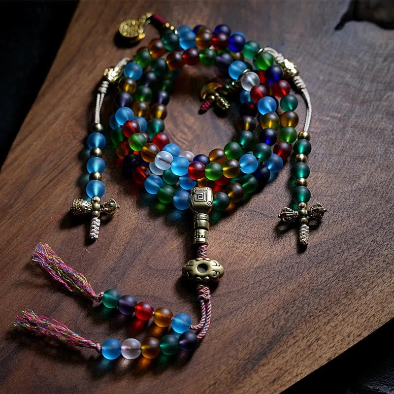 Men's Bracelets with Religious Charms-Buddha Stones Tibetan 108 Mala Beads Multicolored Liuli Glass Bead Chinese Zodiac Nine Palaces Eight Diagrams Charm Bracelet Men's Bracelets with Religious Charms-Buddha Stones Tibetan 108 Mala Beads Multicolored Liuli Glass Bead Chinese Zodiac Nine Palaces Eight Diagrams Charm Bracelet