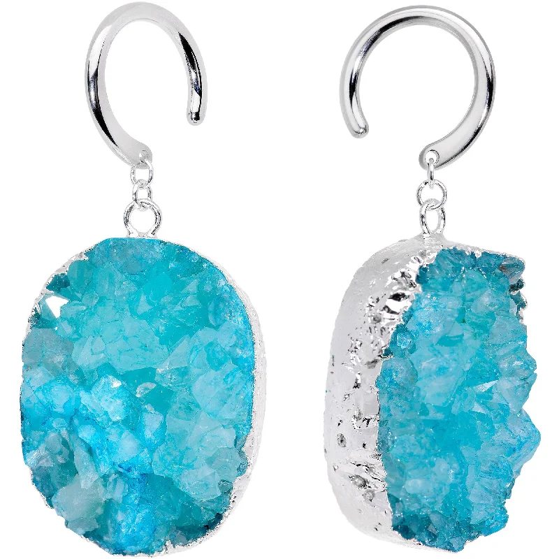 Women's Earrings – Elegant Designs for Every Personality--Handcrafted Steel Nautical Blue Natural Druzy Agate Ear Weights