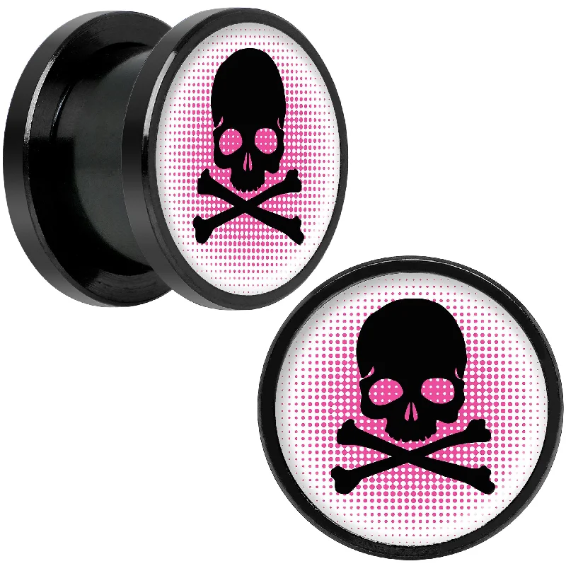 Women's Earrings – Elegant Designs for Every Personality--Pink Black Skull Black Anodized Screw Fit Plug Set 1/2 Women's Earrings – Elegant Designs for Every Personality--Pink Black Skull Black Anodized Screw Fit Plug Set 1/2