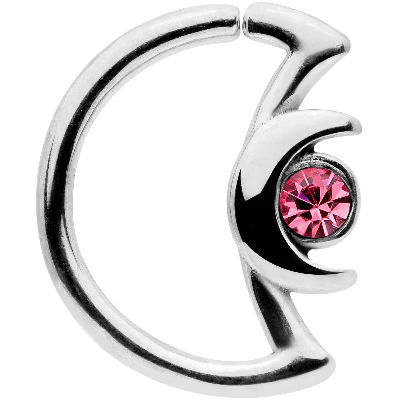 Women's Earrings – Elegant Designs for Every Personality--16 Gauge 3/8 Pink Gem Crescent Moon Closure Ring