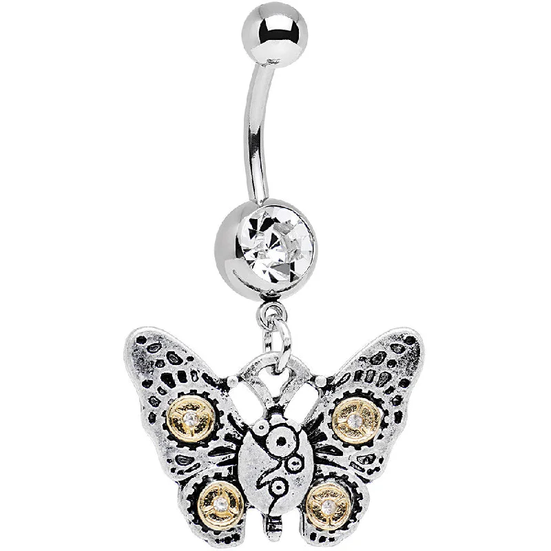 Trendy Belly Rings for Everyday Fashion -Clear Gem Steampunk Butterfly Dangle Belly Ring Trendy Belly Rings for Everyday Fashion -Clear Gem Steampunk Butterfly Dangle Belly Ring