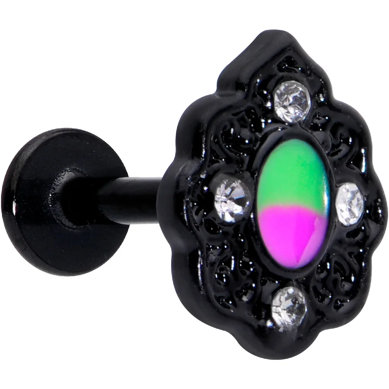Statement Lip Rings for Trendsetters16 Gauge 1/4 CZ Faux Tourmaline Black Lacy Drop Labret