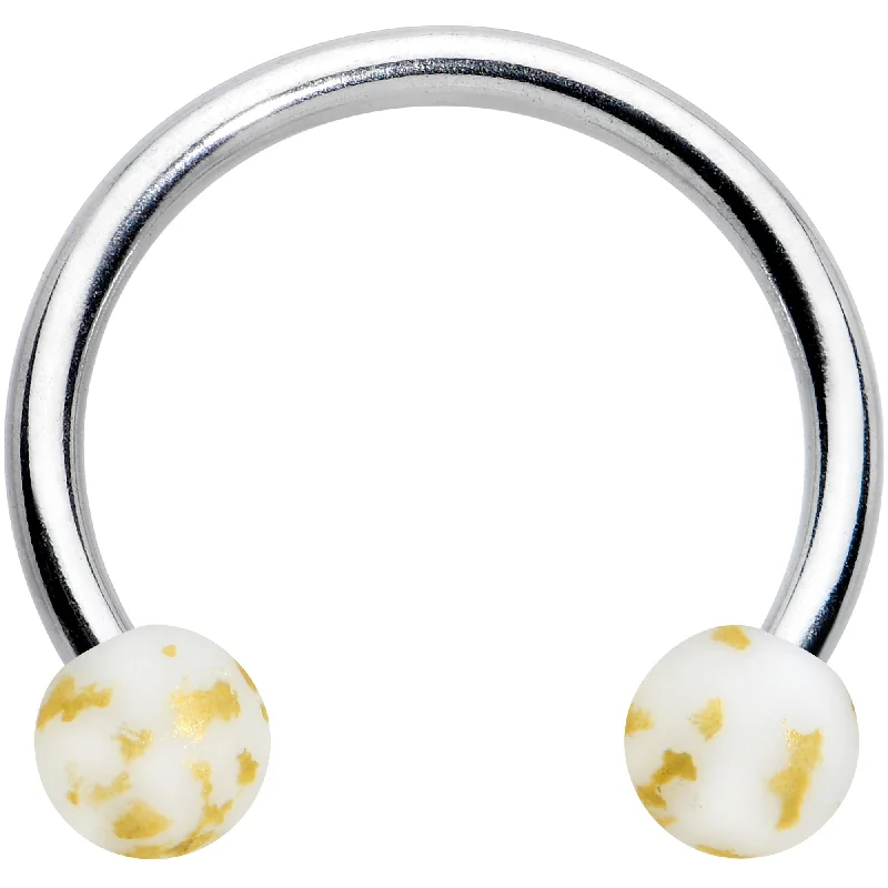 Classic Lip Rings with Unique Touches16 Gauge 3/8 Matte White Splatter Ends Horseshoe Circular Barbell