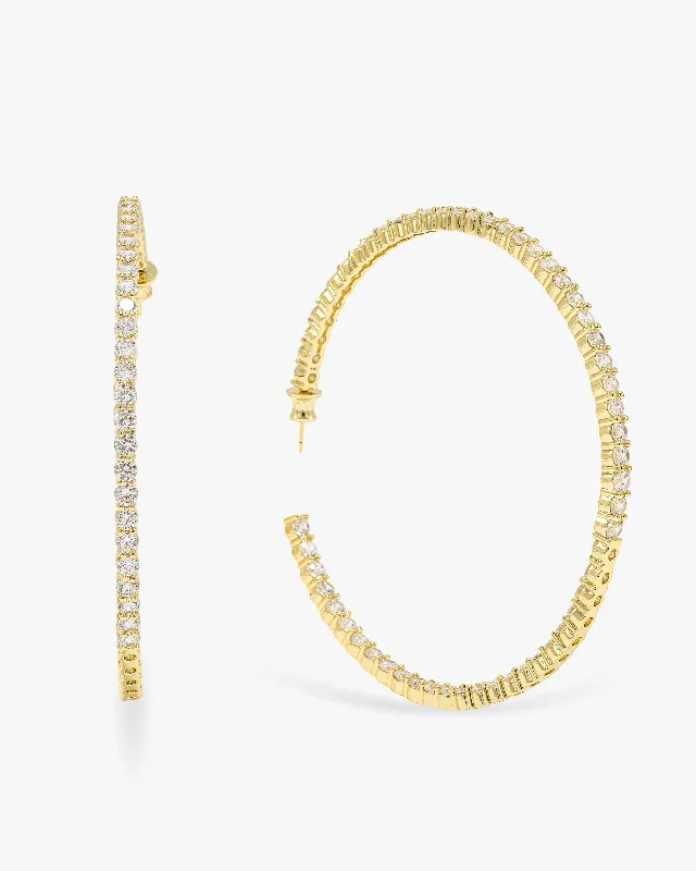 Women's Earrings – Elegant Designs for Every Personality--Heiress Hoops 3" - Gold|White Diamondettes Women's Earrings – Elegant Designs for Every Personality--Heiress Hoops 3" - Gold|White Diamondettes