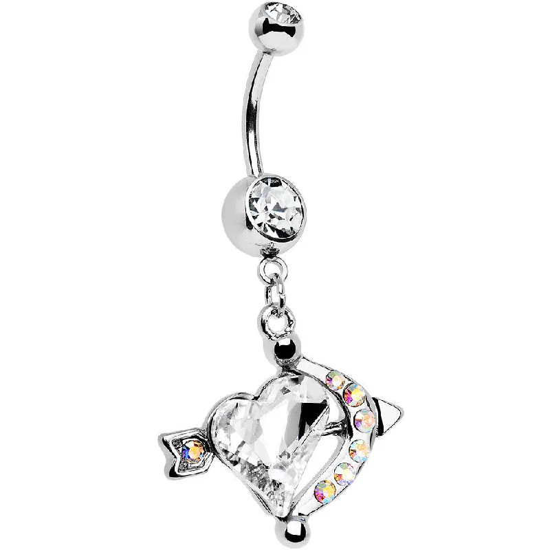 Beautiful Belly Rings with Chic Features -Clear Aurora Gem Cupids Aim Arrow and Heart Dangle Belly Ring Beautiful Belly Rings with Chic Features -Clear Aurora Gem Cupids Aim Arrow and Heart Dangle Belly Ring
