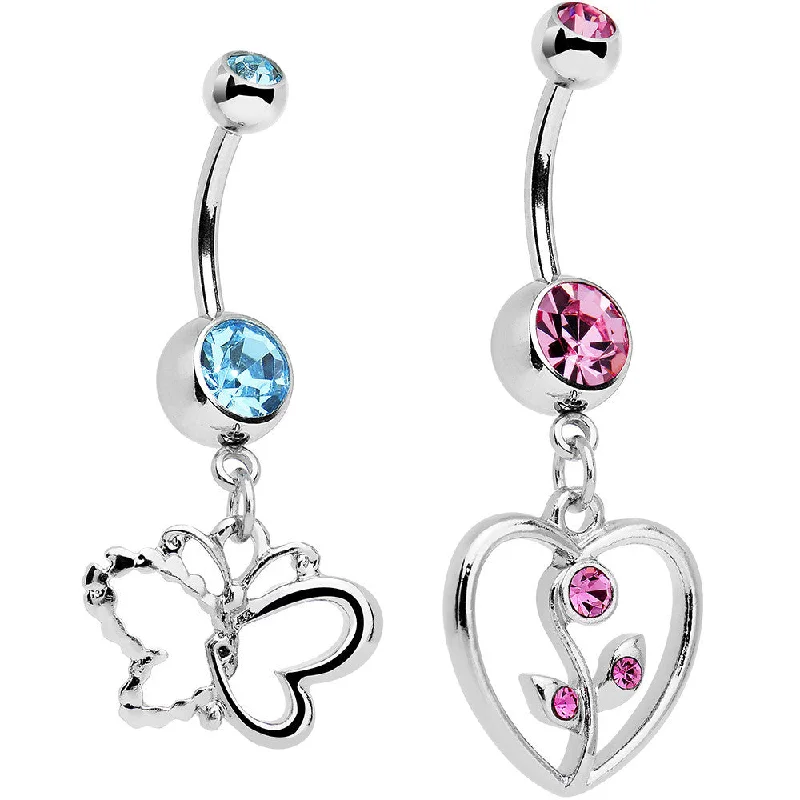 Stunning Belly Rings for Trendy Looks -Blue and Pink Gem Bring Me Spring Dangle Belly Ring Set of 2 Stunning Belly Rings for Trendy Looks -Blue and Pink Gem Bring Me Spring Dangle Belly Ring Set of 2