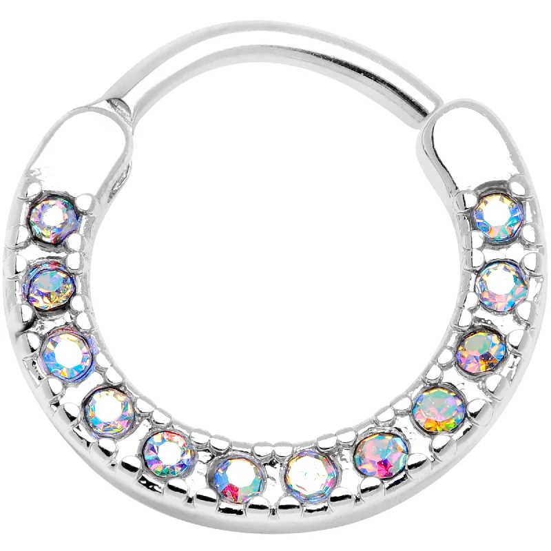 Nose Rings for Classic Looks -16 Gauge 3/8 Aurora Gem Paved Septum Clicker