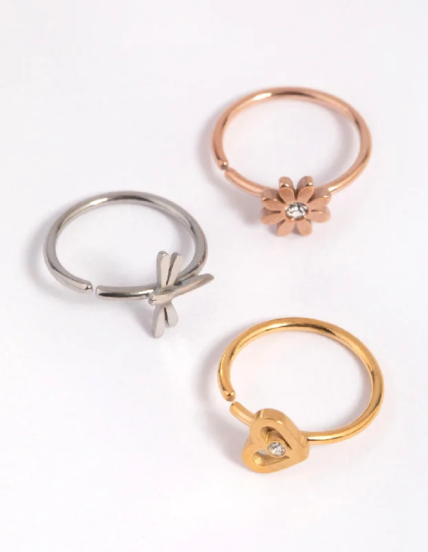 Comfortable and Elegant Nose Rings for All -Surgical Steel Charm Nose Ring Pack