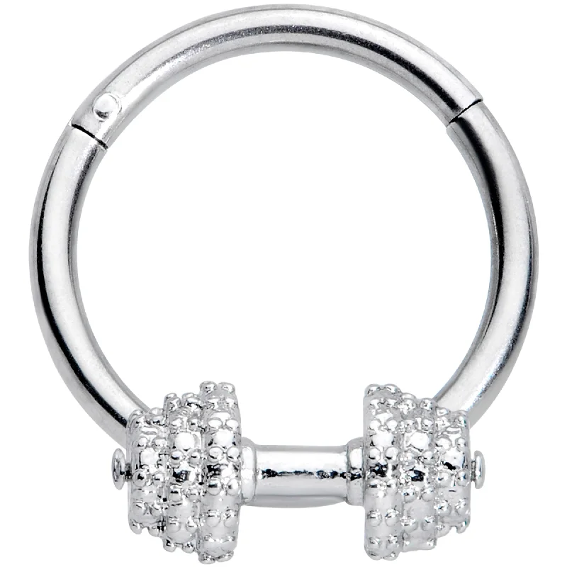 Nose Rings for Every Occasion -16 Gauge 3/8 Weightlifting Barbell Hinged Segment Ring Nose Rings for Every Occasion -16 Gauge 3/8 Weightlifting Barbell Hinged Segment Ring