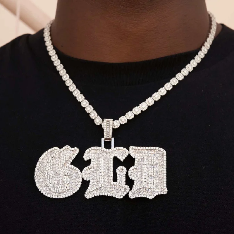 Exclusive Men's Necklaces & Pendants for the Modern Gentleman-Custom Baguette Gothic Font Exclusive Men's Necklaces & Pendants for the Modern Gentleman-Custom Baguette Gothic Font