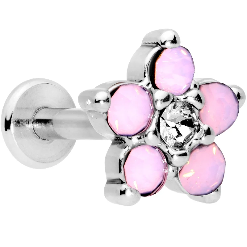 Bold Lip Rings for Fashion-Forward Women16 Gauge 5/16 CZ Gem Pink Faux Opal Flower Internally Threaded Labret
