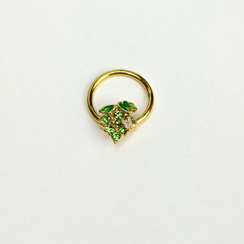 Comfortable and Fashionable Lip Rings16 Gauge 3/8 Green Gem Gold Tone Butterfly Grapes BCR Captive Ring